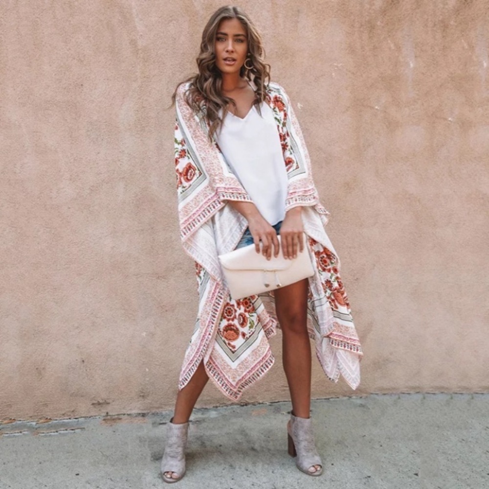 SOLD OUT CLEARANCE Boho Floral Open Kimono Coverup Wrap One Size - Picture 2 of 8